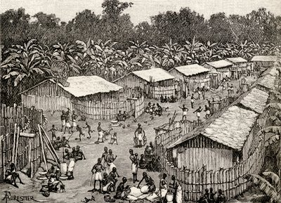 Vista del pueblo de Utiri, Tanzania, 1890 (grabado en madera) de Amedee Forestier